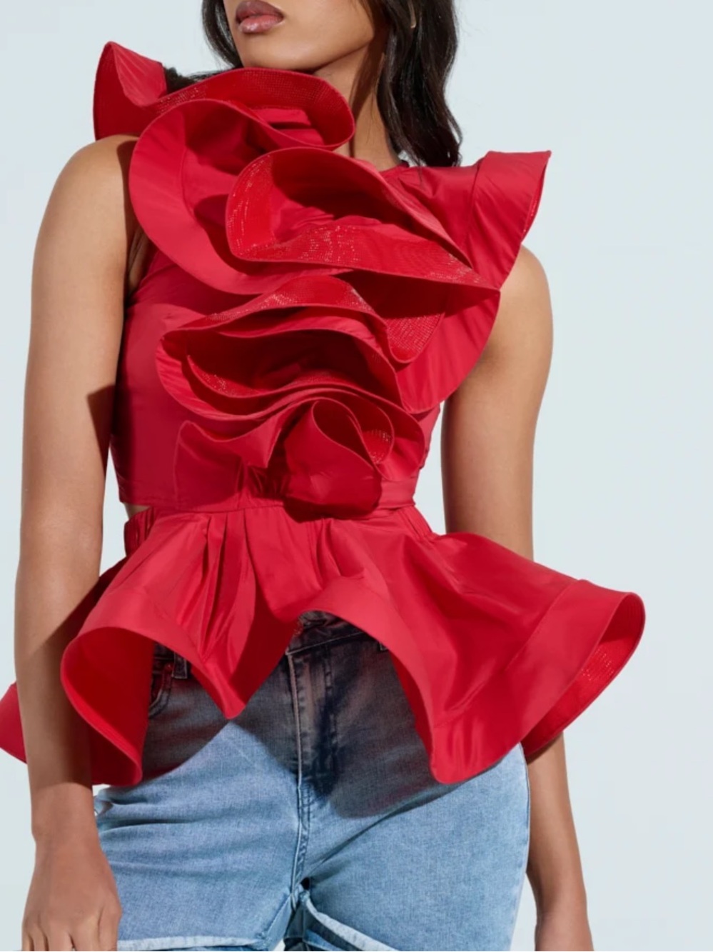 AKIRA Red Ruffle Peplum Camisole